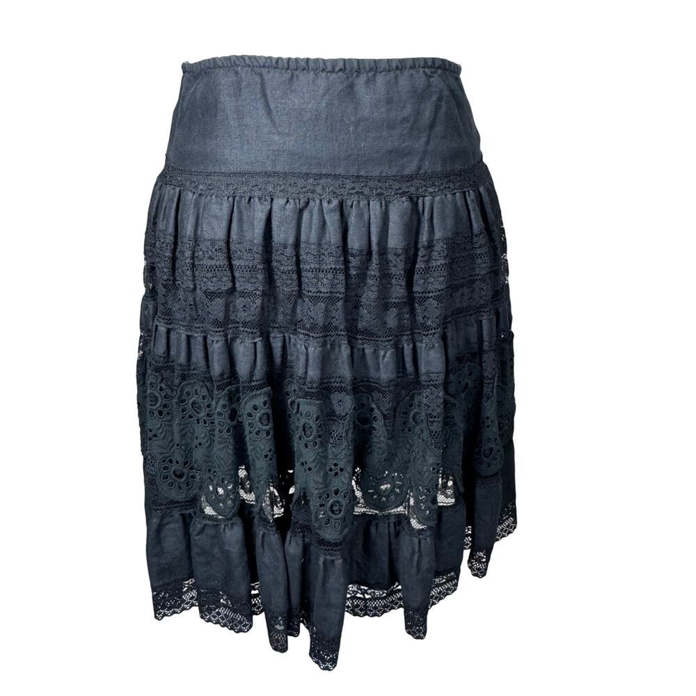 Sundance‎ Eyelet Lace Black Linen Skirt Women’s Medium Boho Cottagecore Summer